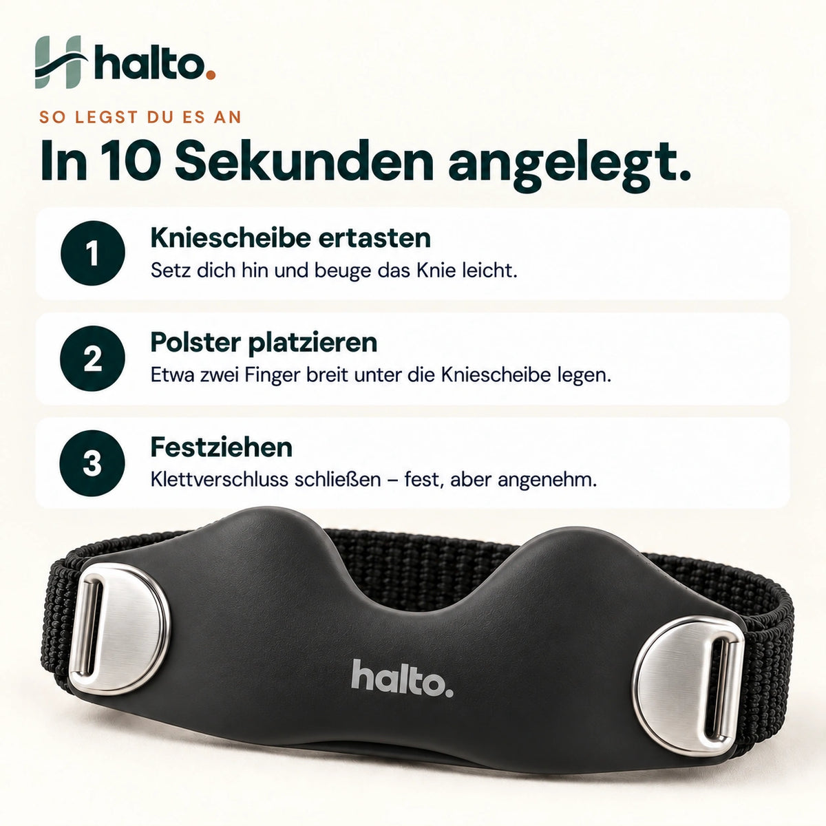 So legst du das HALTO Patellaband an